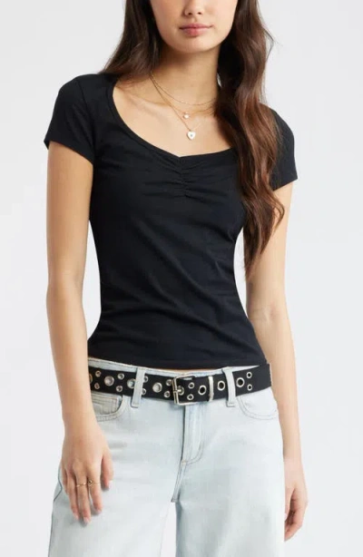 Bp. Ruched Front Cotton T-shirt In Black