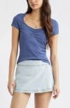 Bp. Ruched Front Cotton T-shirt In Blue