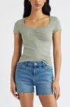 Bp. Ruched Front Cotton T-shirt In Green