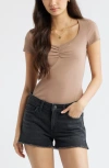 Bp. Ruched Front Cotton T-shirt In Neutral