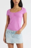 Bp. Ruched Front Cotton T-shirt In Purple