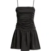 Bp. Ruched Satin Drop Waist Minidress In Black