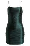 Bp. Ruched Satin Minidress In Green