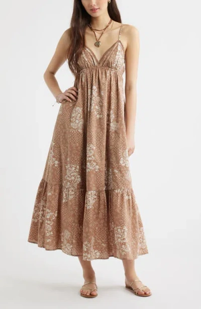 Bp. Ruffle Hem Cotton Maxi Dress In Brown