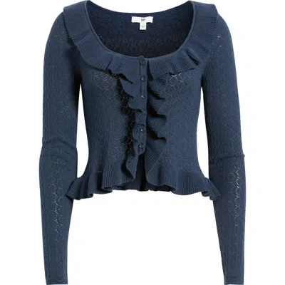 Bp. Ruffle Pointelle Cardigan In Blue