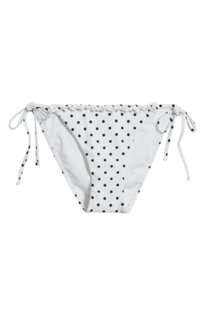 Bp. Ruffle Side Tie Bikini Bottoms In White- Black Dots A Lot