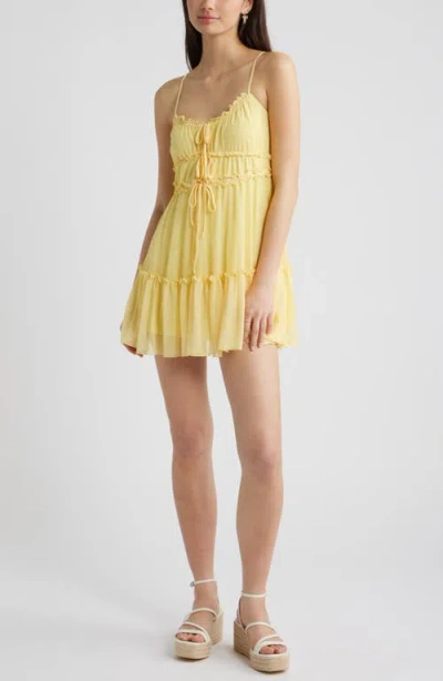 Bp. Ruffle Tie Front Tiered Mini Sundress In Yellow