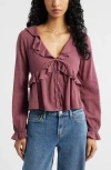Bp. Ruffle Tie Neck Button-up Shirt In Multi