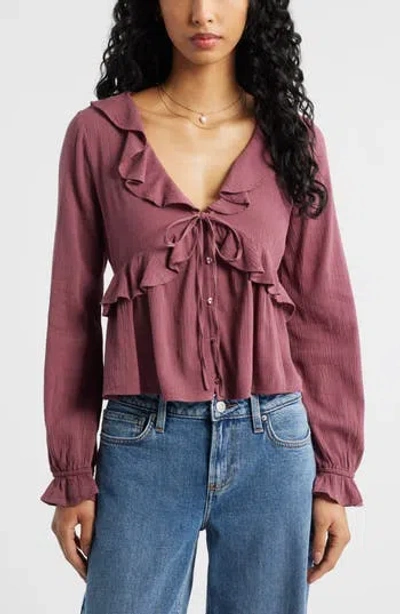 Bp. Ruffle Tie Neck Button-up Shirt In Multi