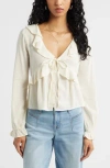 Bp. Ruffle Tie Neck Button-up Shirt In White