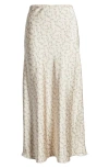Bp. Satin Midi Skirt In Pink- Grey Wandering Rose