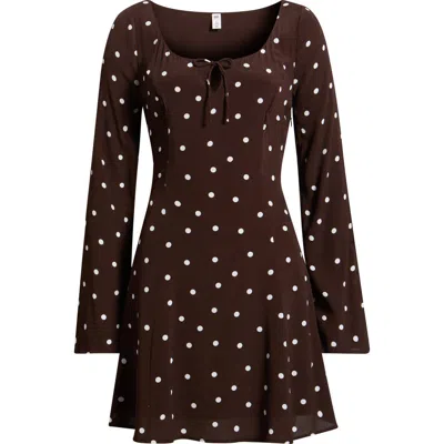 Bp. Scoop Neck Long Sleeve Minidress In Brown