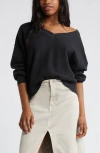Bp. Seamed Oversize V-neck Rib Sweater In Black Jet