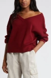 Bp. Seamed Oversize V-neck Rib Sweater In Red Grape