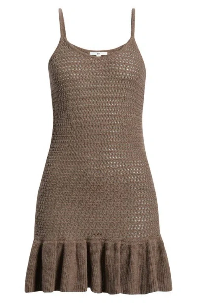 Bp. Semisheer Flounce Hem Stretch Linen Blend Cover-up Minidress In Brown