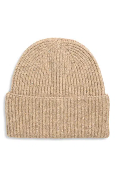 Bp. Sequined Rib Knit Beanie In Beige Oatmeal Heather