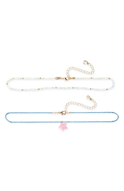 Bp. Set Of 2 Assorted Chokers In Gold/blue/pink
