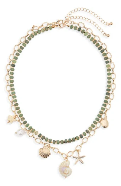 Bp. Set Of 2 Bead & Charm Necklaces In Green