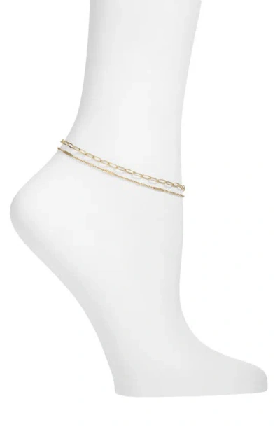 Bp. Set Of 2 Paper Clip & Station Chain Anklets In Gold