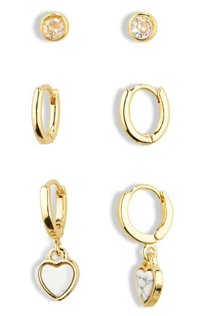 Bp. Set Of 3 Assorted Earrings In 14k Gold Dipped