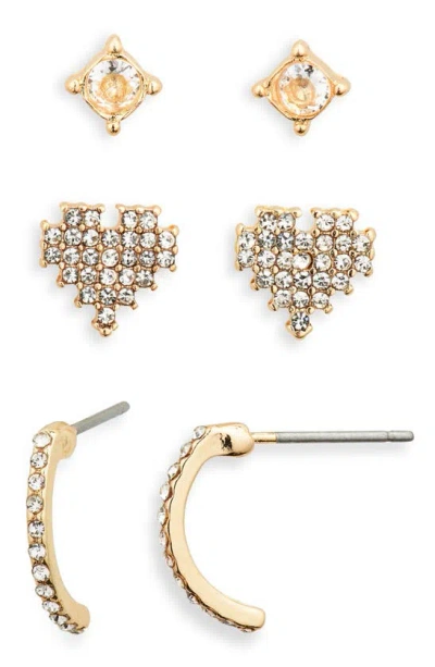Bp. Set Of 3 Crystal Earrings In Goldlear