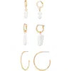 Bp. Set Of 3 Faux Pearl Hoop Earrings