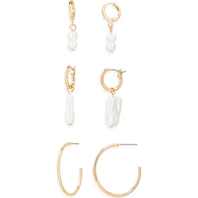 Bp. Set Of 3 Faux Pearl Hoop Earrings