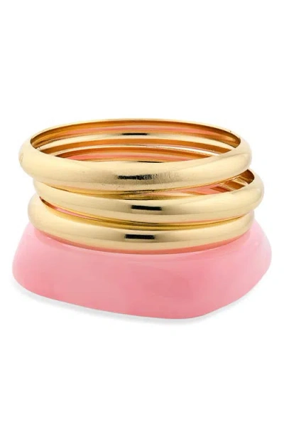 Bp. Set Of 3 Metal & Resin Bangle Bracelets In Gold