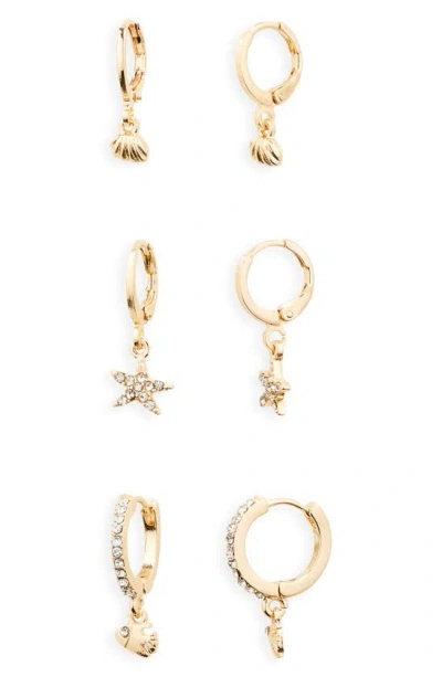 Bp. Set Of 3 Starfish Huggie Hoop Earrings In Gold