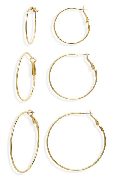 Bp. Set Of 3 Thin Hoop Earrings In 14k Gold Dipped
