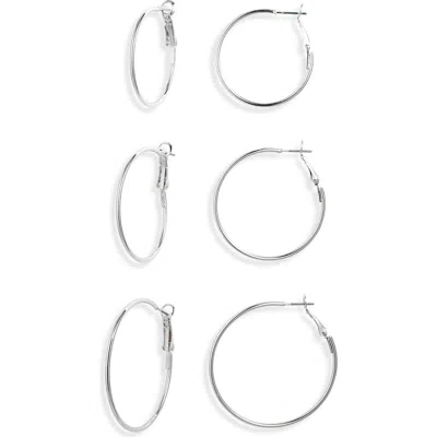 Bp. Set Of 3 Thin Hoop Earrings In Sterling Silver