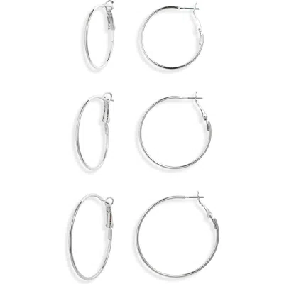 Bp. Set Of 3 Thin Hoop Earrings In Sterling Silver