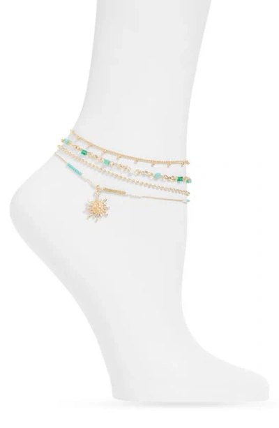 Bp. Set Of 4 Beaded Anklets In Gold