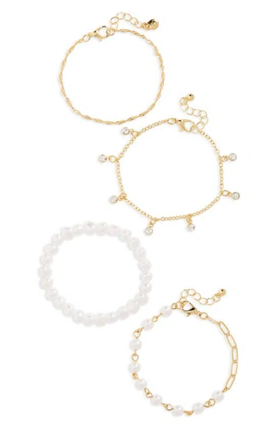 Bp. Set Of 4 Imitation Pearl & Crystal Assorted Bracelets In 14k Gold Dipped