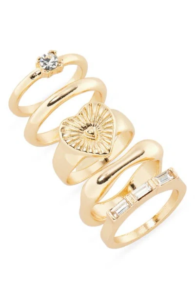 Bp. Set Of 5 Assorted Heart Rings In Gold