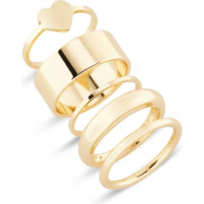 Bp. Set Of 5 Assorted Smooth Heart Rings In Gold