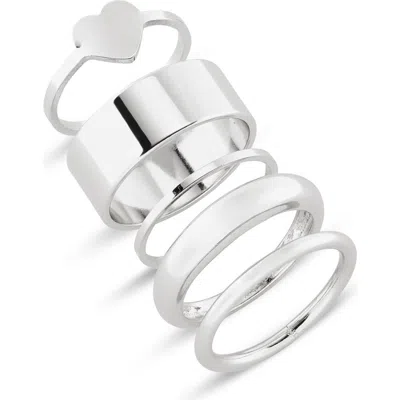Bp. Set Of 5 Assorted Smooth Heart Rings In Rhodium
