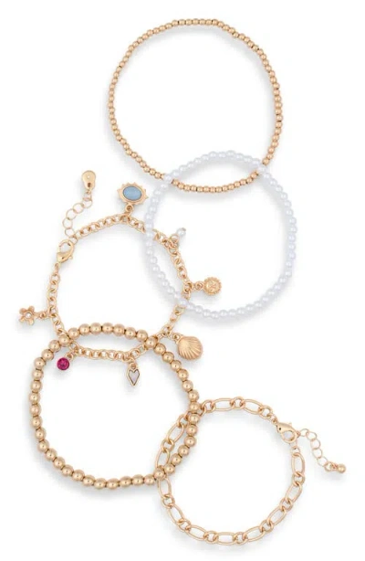 Bp. Set Of 5 Shell Charm Bracelets In Gold