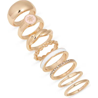 Bp. Set Of 8 Assorted Rings In Gold Crystal Pink White