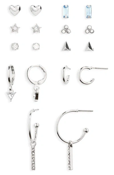 Bp. Set Of 9 Pair Earrings In Silver