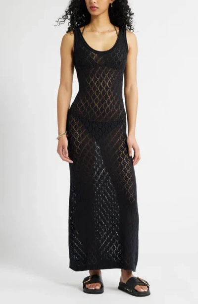 Bp. Sheer Pointelle Maxi Dress In Black