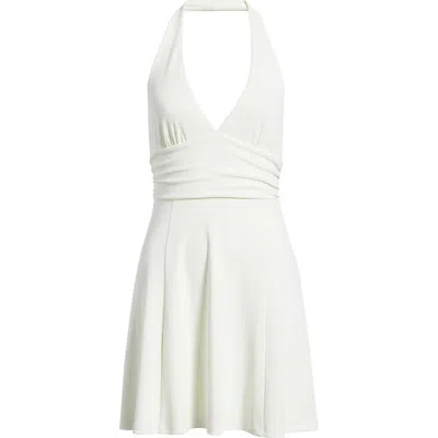 Bp. Shirred Halter Stretch Cotton Minidress In White