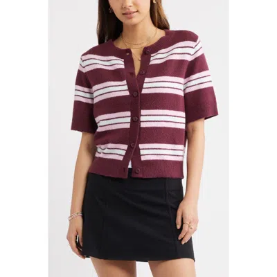 Bp. Short Sleeve Cardigan In Burgundy
