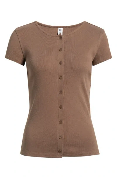 Bp. Short Sleeve Rib Knit Cardigan In Brown