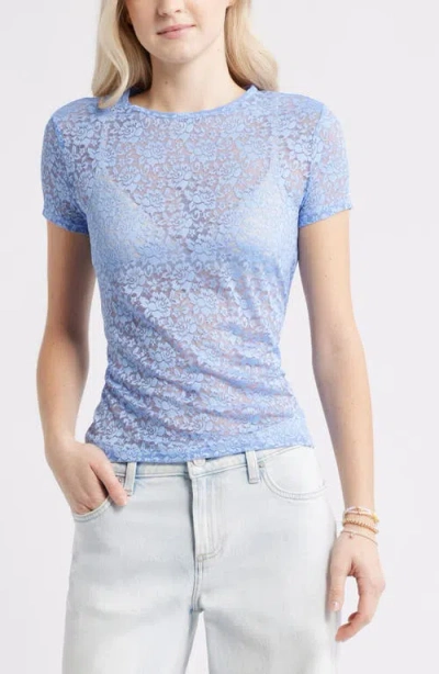 Bp. Short Sleeve Stretch Lace Top In Blue