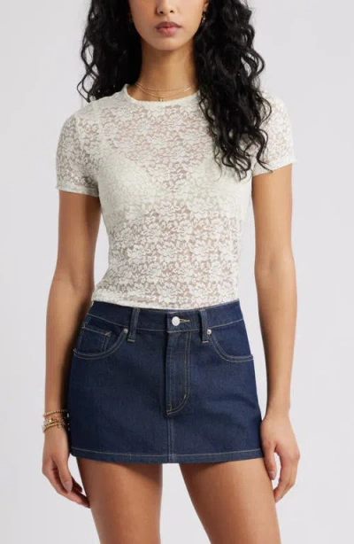 Bp. Short Sleeve Stretch Lace Top In White
