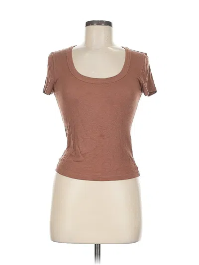 Pre-owned Bp. Short Sleeve Top Tan Scoop Neck Tops In Brown