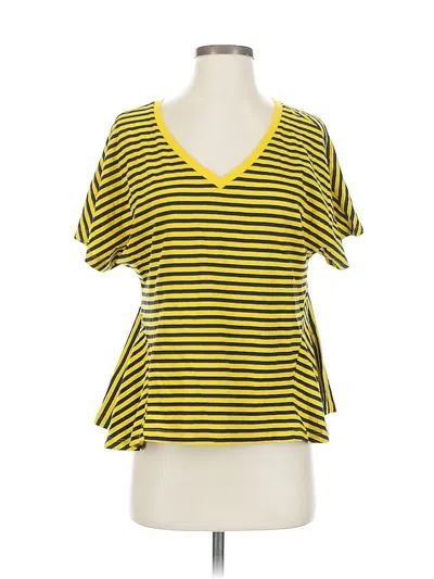 Pre-owned Bp. Short Sleeve Top Yellow Stripes Pattern V-neck Tops