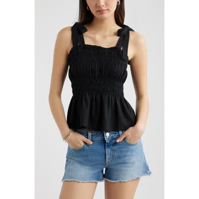 Bp. Smocked Linen Blend Tank In Black