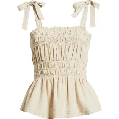 Bp. Smocked Linen Blend Tank In Neutral
